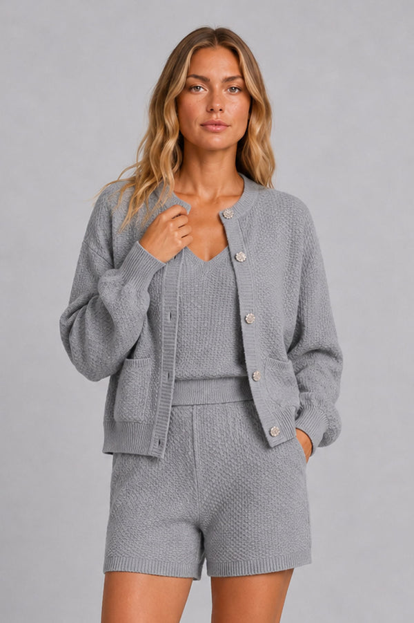 Casaco Tricot Amora Cinza Mescla