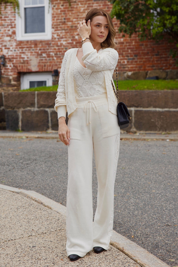 Calça Tricot Heloisa Pantalona Off White