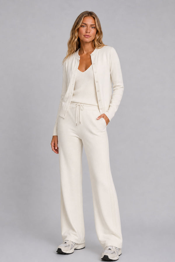 Calça Tricot Bia Pantalona Branco Marfim