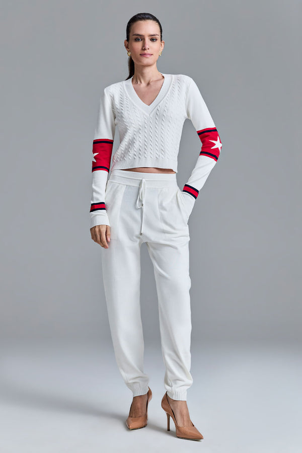 Blusa Tricot Cibele Off White Com Vermelho