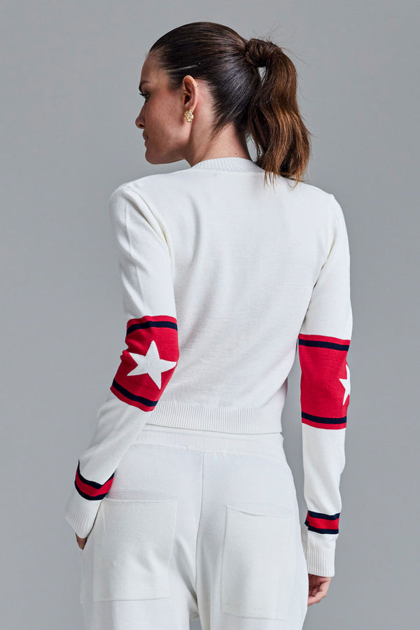 Blusa Tricot Cibele Off White Com Vermelho