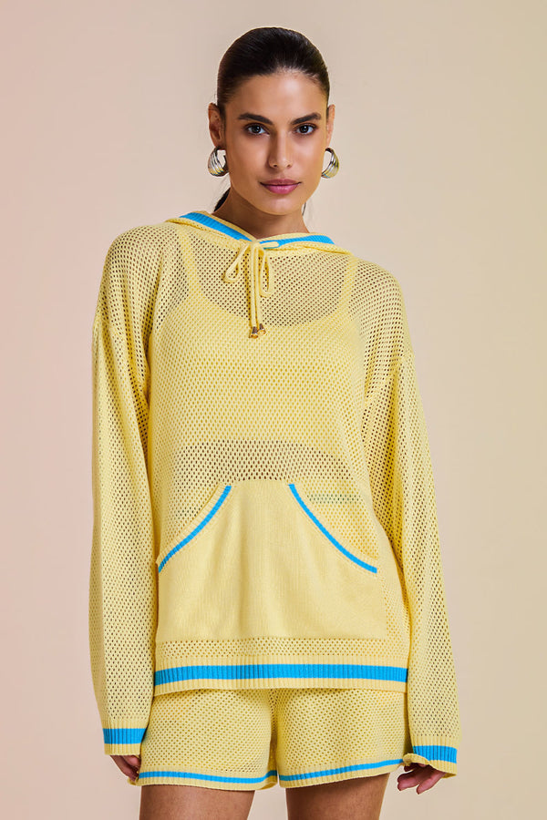 Blusa Tricot Eloá Com Top Amarelo Manteiga e Azul Mergulho