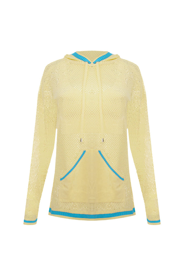Blusa Tricot Eloá Com Top Amarelo Manteiga e Azul Mergulho