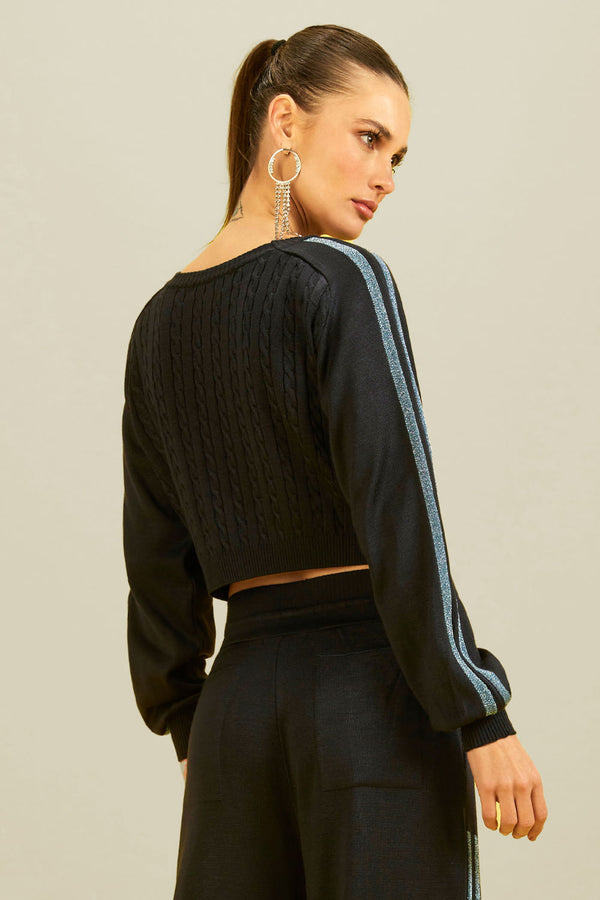 Blusa Tricot New Lara Lurex Azul Oxford