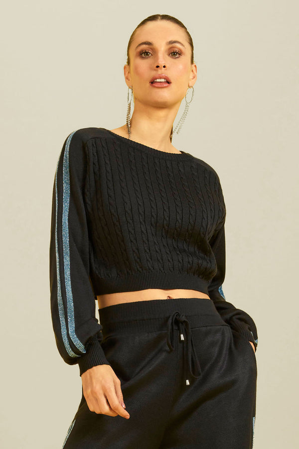 Blusa Tricot New Lara Lurex Azul Oxford