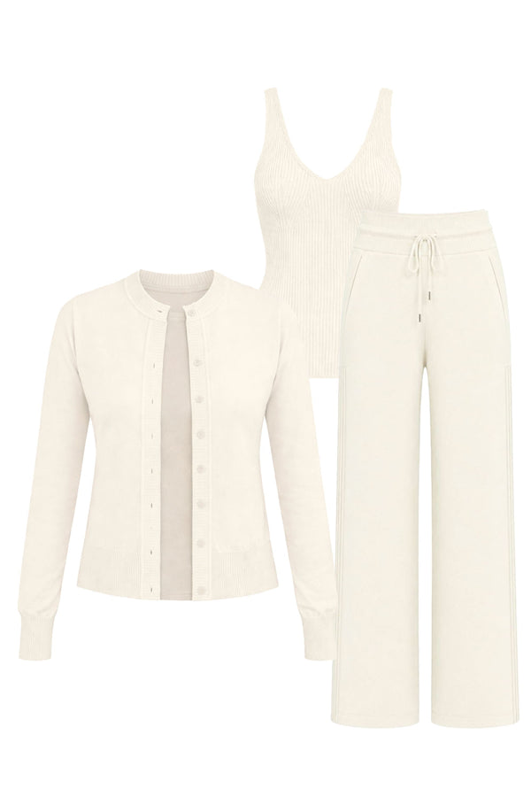Conjunto Tricot Bia Pantalona Branco Marfim
