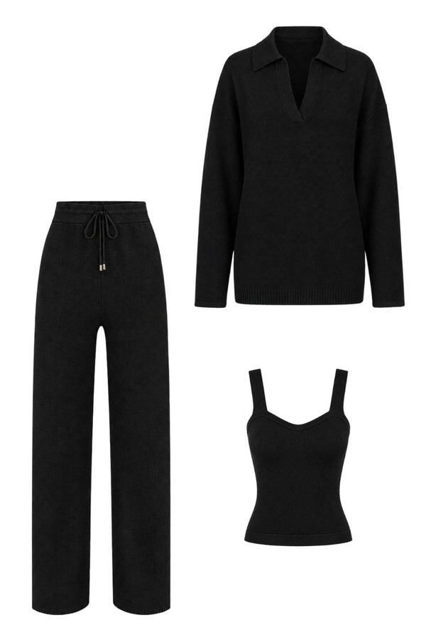 Conjunto Tricot Leda Manga Longa Preto