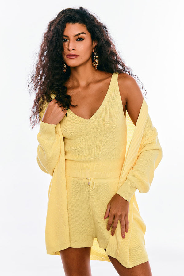 Casaco Tricot Carina Amarelo Manteiga