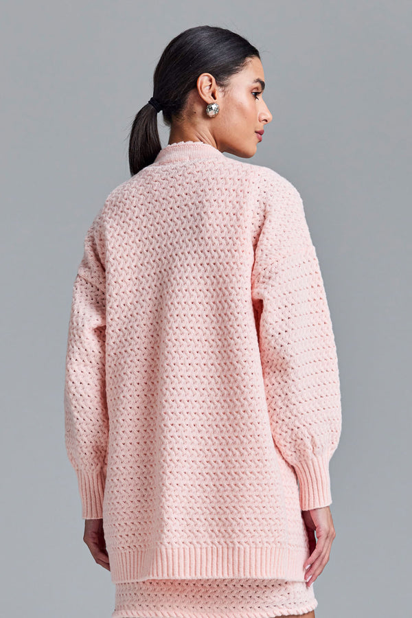 Casaco Tricot Liliane Rosa Quartzo