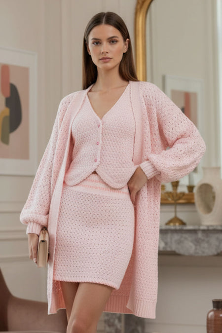 Casaco Tricot Liliane Rosa Quartzo