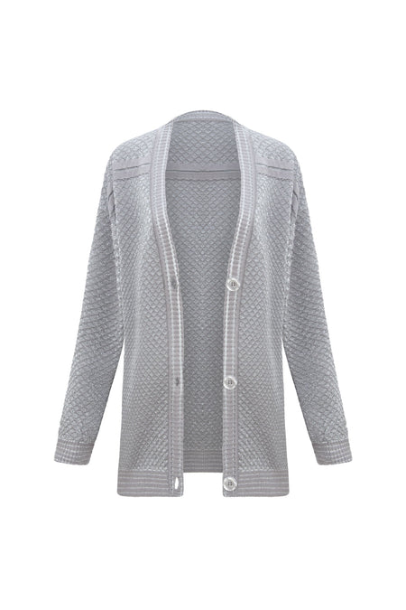 Casaco Tricot Yara Lurex Cinza Claro