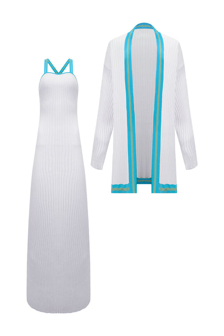 Conjunto Tricot Flavia Off White e Azul Mergulho
