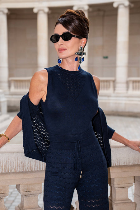 Body Tricot Blanche Azul Marinho