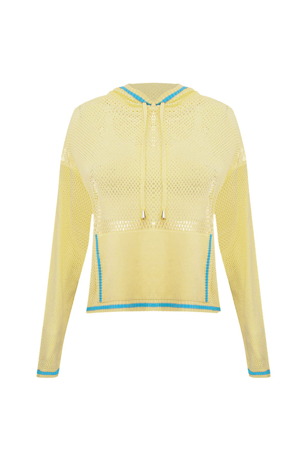 Cropped Tricot Eloá Com Top Amarelo Manteiga e Azul Mergulho