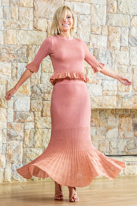 Saia Tricot Midi Ayla Rosa Chá