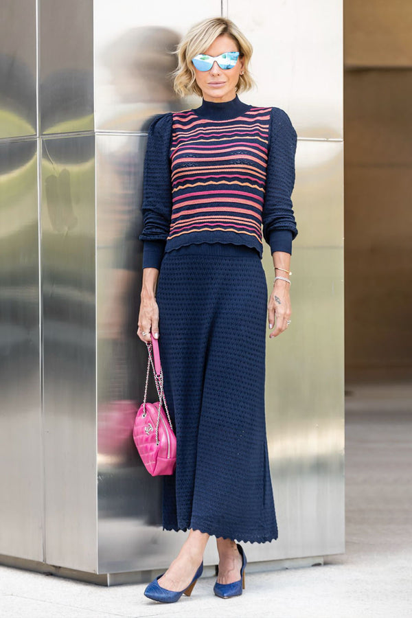 Saia Tricot Midi Helo Marinho