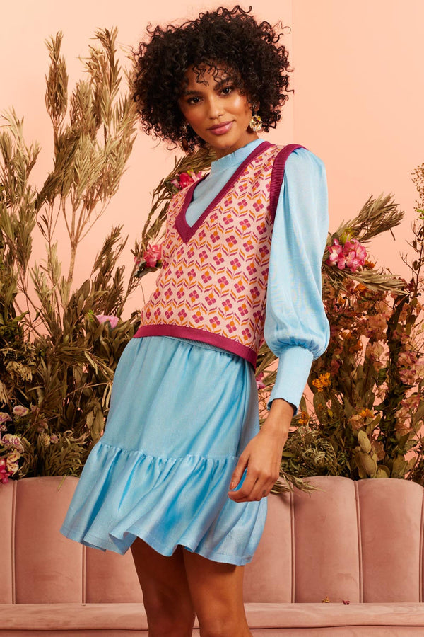 Saia Tricot Curta Alegra Azul Céu