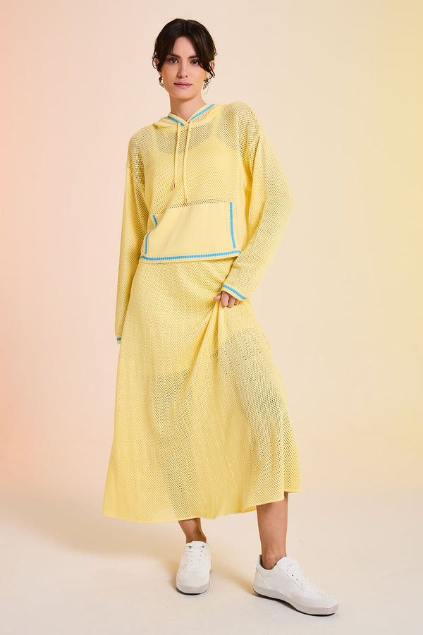 Cropped Tricot Eloá Com Top Amarelo Manteiga e Azul Mergulho