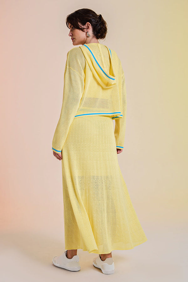 Conjunto Cropped + Saia Eloá Amarelo Manteiga e Azul Mergulho