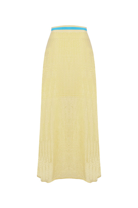 Saia Tricot Midi Eloá Amarelo Manteiga e Azul Mergulho