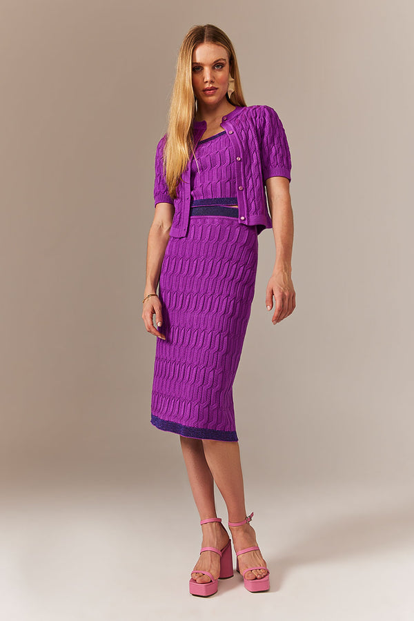Saia Tricot Midi Blanche Malva Violeta