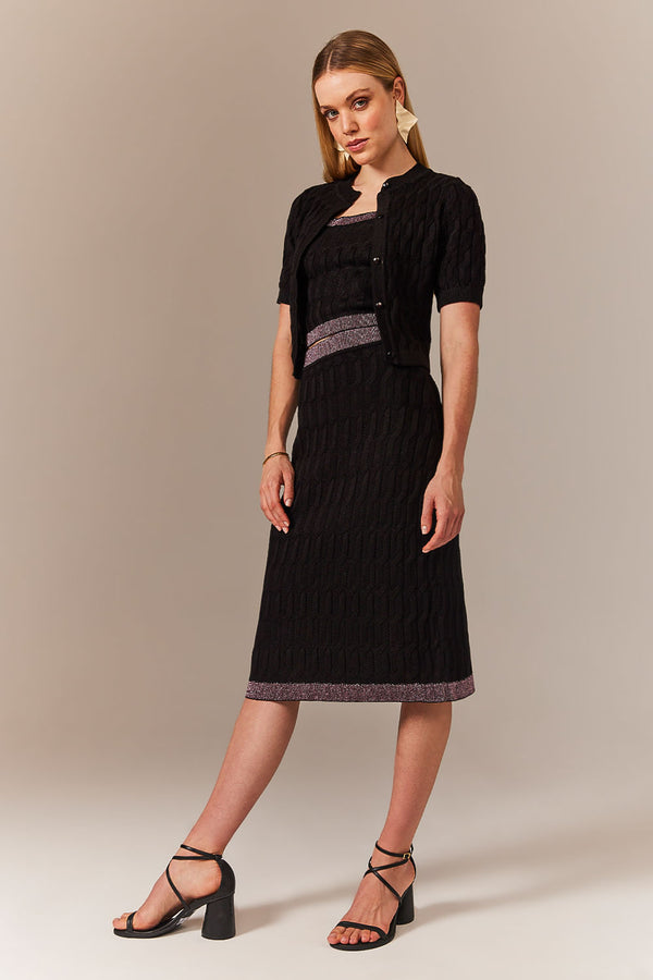 Saia Tricot Midi Blanche Preto