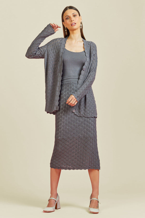 Saia Tricot Midi Debora Cinza Stone