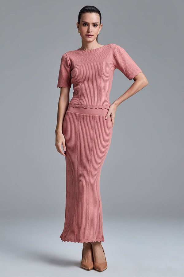 Saia Tricot Midi Lavinia Rosa Chá