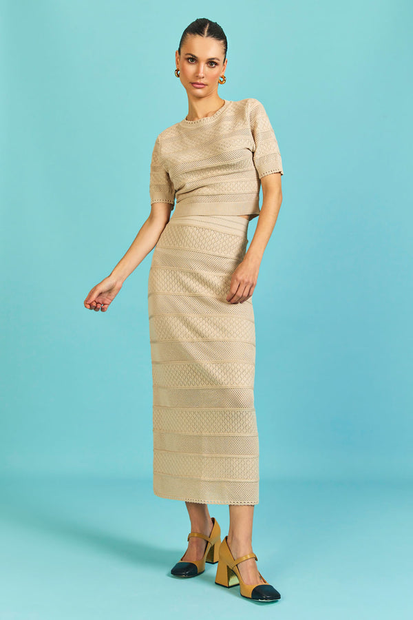 Saia Tricot Midi Milena Bege Creamy