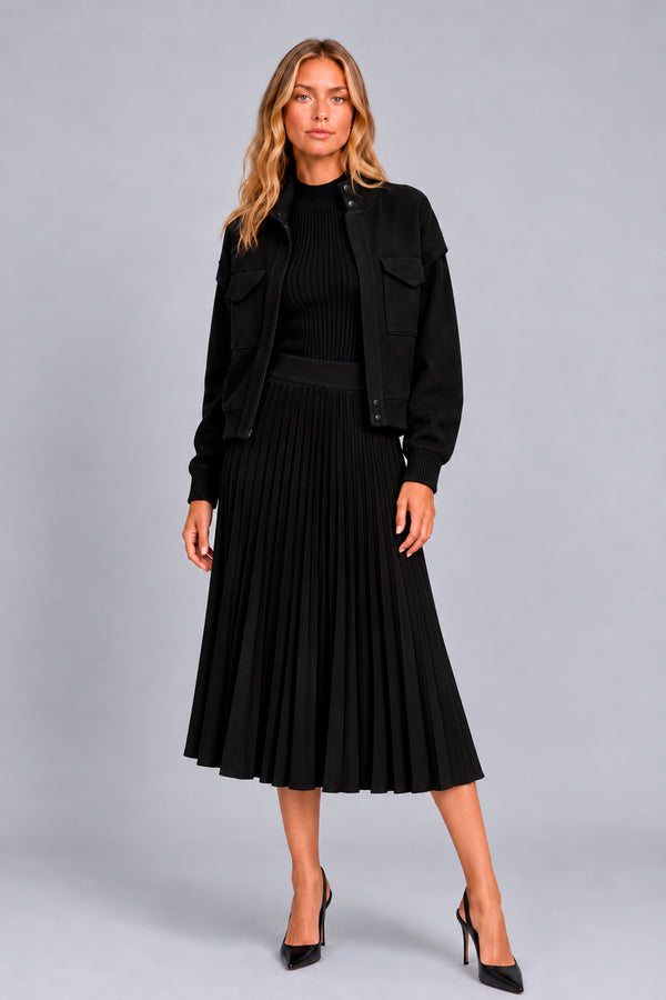 Saia Tricot Midi Plissada Olivia Preto