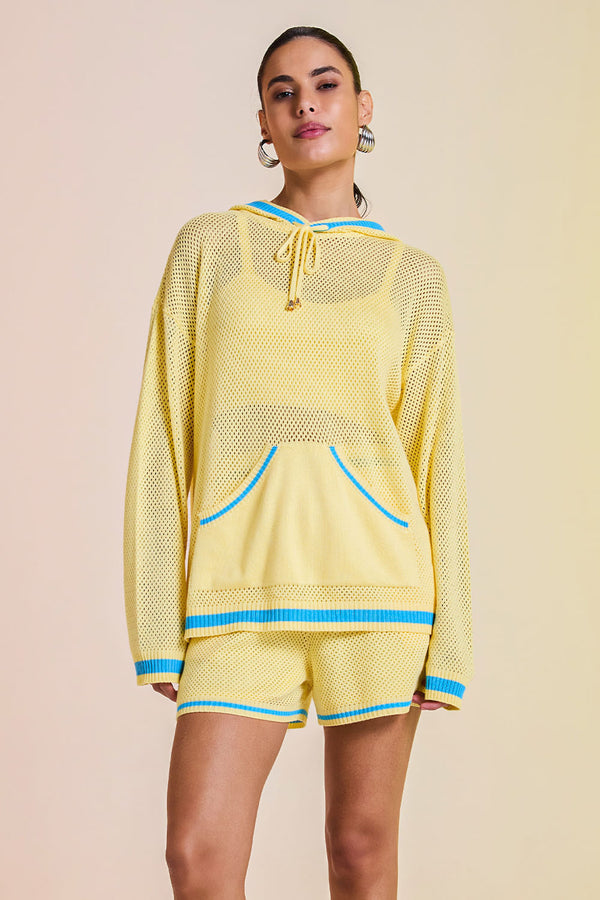 Shorts Tricot Eloá Amarelo Manteiga e Azul Mergulho