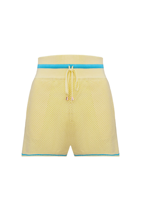 Shorts Tricot Eloá Amarelo Manteiga e Azul Mergulho
