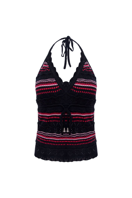 Top Tricot Solange Preto e Rosa Candy