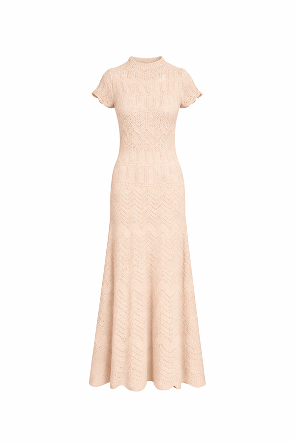 Vestido Tricot Midi Alessandra Bege Areia