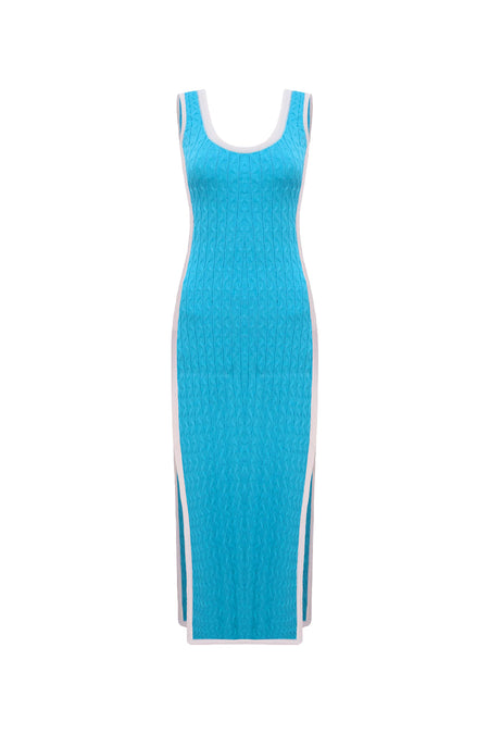 Vestido Tricot Midi Angelina Azul Mergulho e Off White