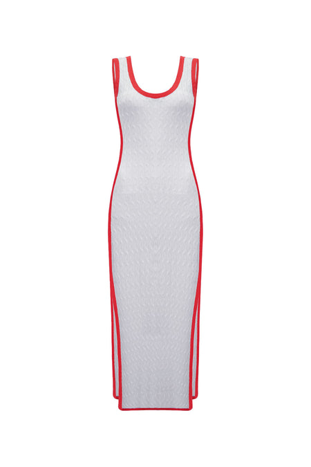 Vestido Tricot Midi Angelina Off White e Vermelho
