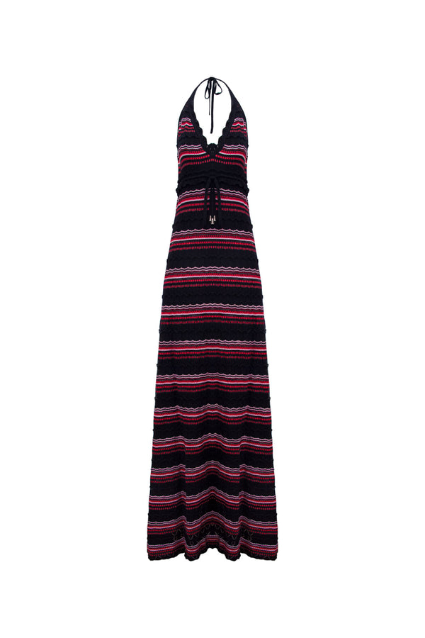 Vestido Tricot Midi Solange Preto E Rosa Candy