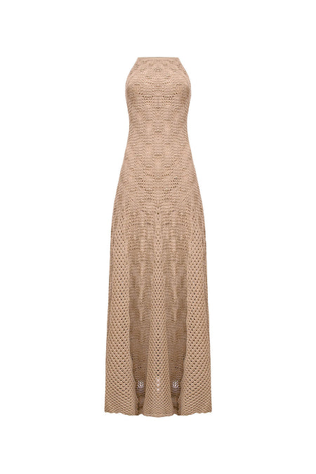 Vestido Tricot Longo Gabriele Bege Caqui