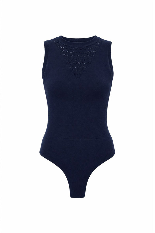 Body Tricot Blanche Azul Marinho