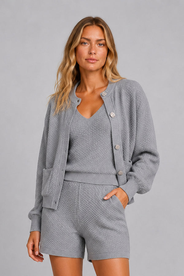 Casaco Tricot Amora Cinza Mescla