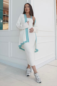 Vestido Tricot Midi Flavia Off White e Azul Mergulho