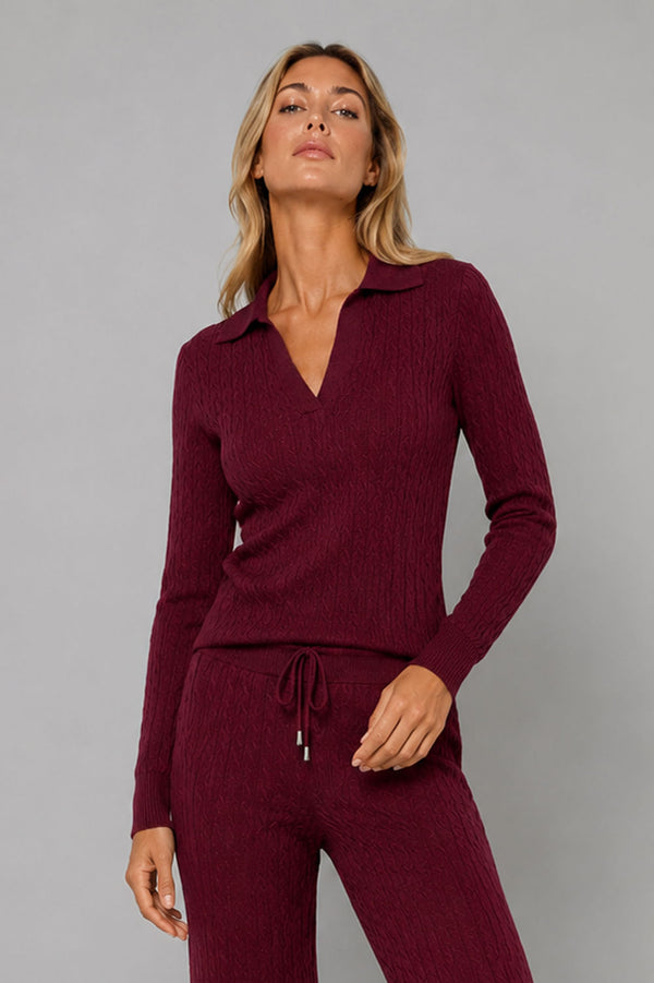 Camisa Tricot Ana Manga Longa Vinho