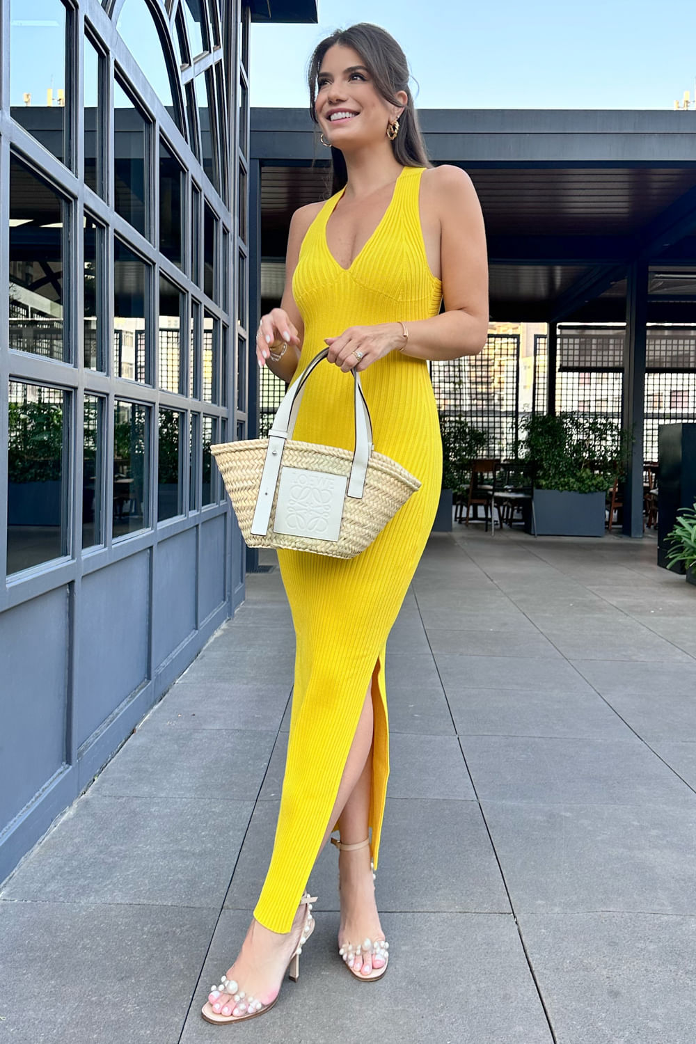 Vestido Tricot Midi Missy Amarelo Solar