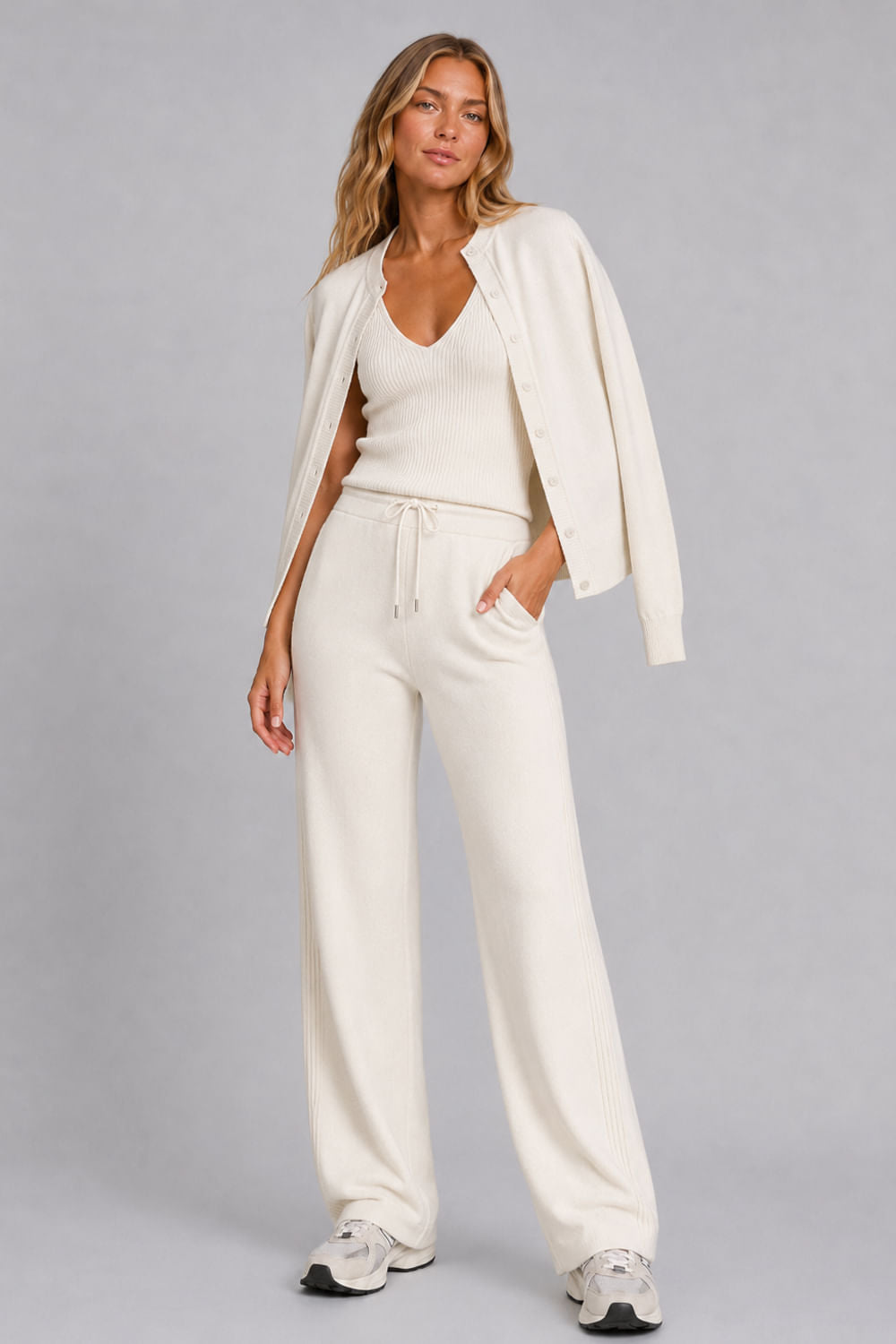 Conjunto Tricot Bia Pantalona Branco Marfim