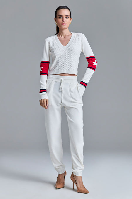 Blusa Tricot Cibele Off White Com Vermelho