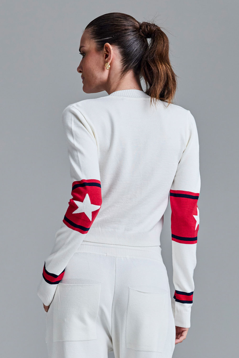 Blusa Tricot Cibele Off White Com Vermelho