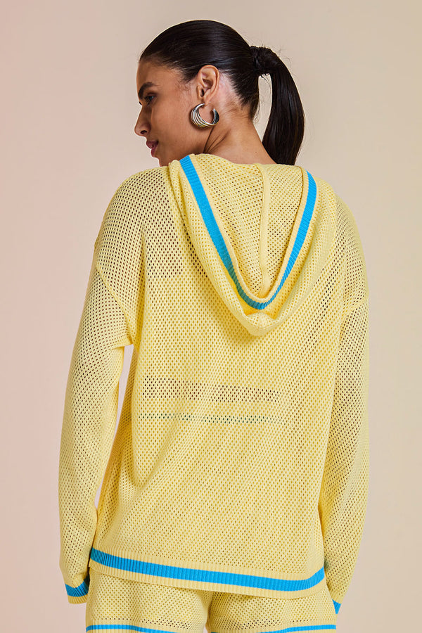 Blusa Tricot Eloá Com Top Amarelo Manteiga e Azul Mergulho