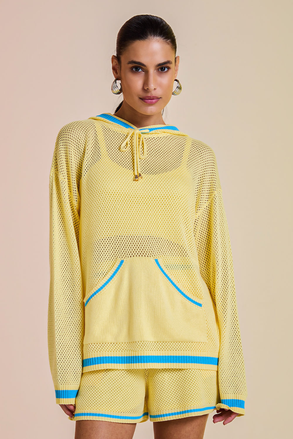 Blusa Tricot Eloá Com Top Amarelo Manteiga e Azul Mergulho