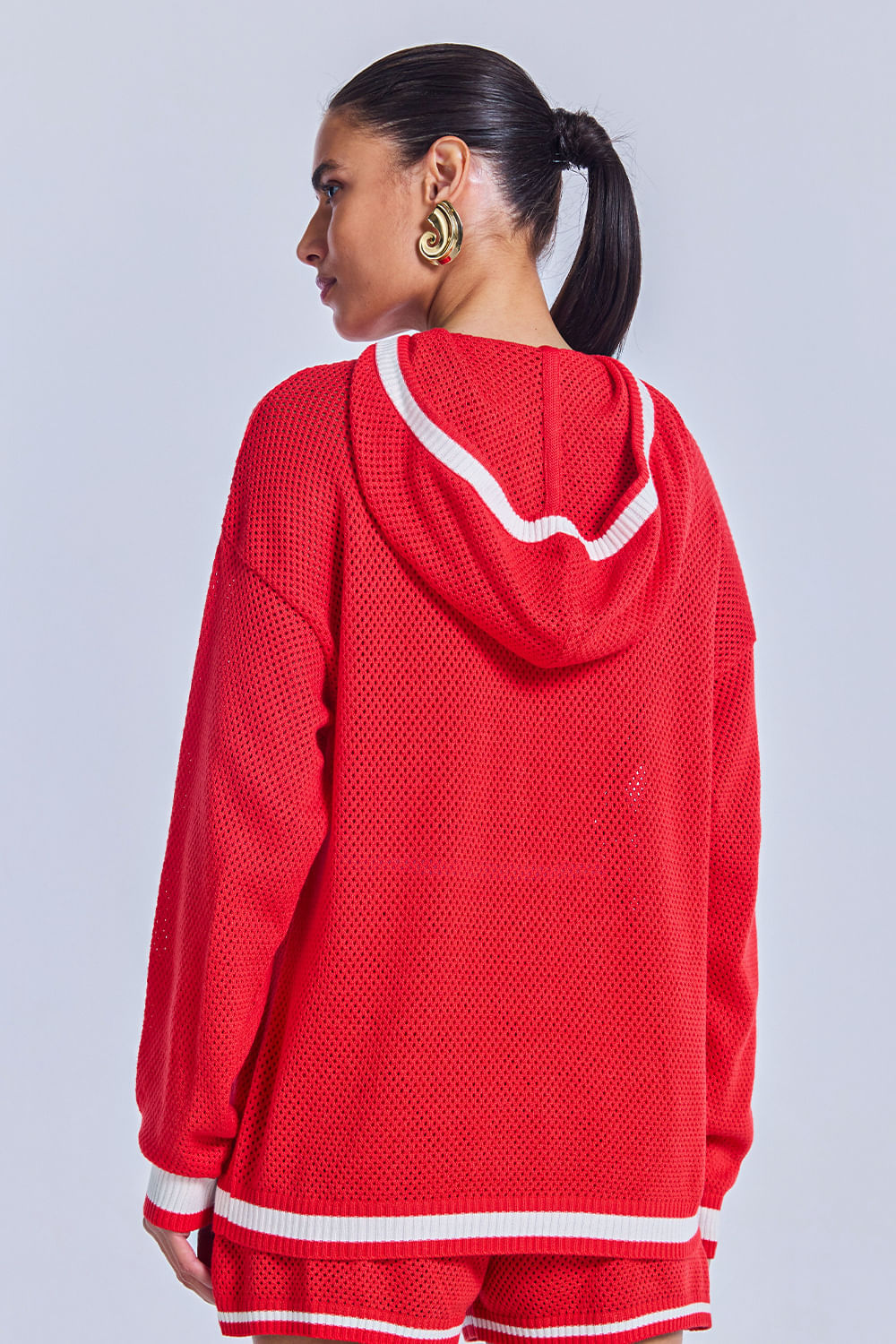 Blusa Tricot Eloá Com Top Vermelho Magma E Off White