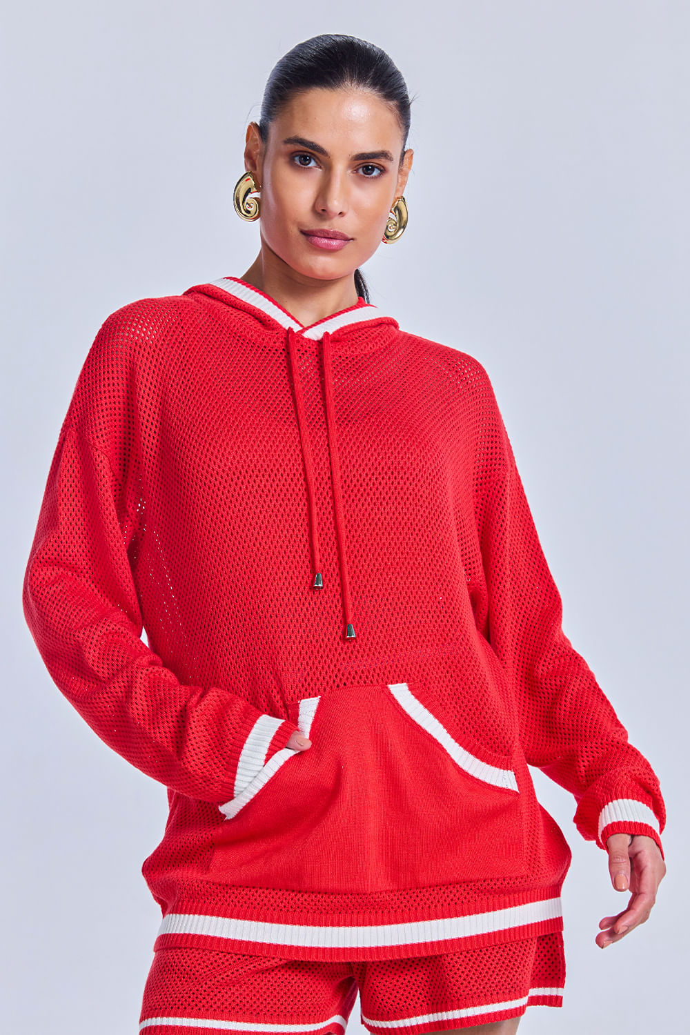 Blusa Tricot Eloá Com Top Vermelho Magma E Off White